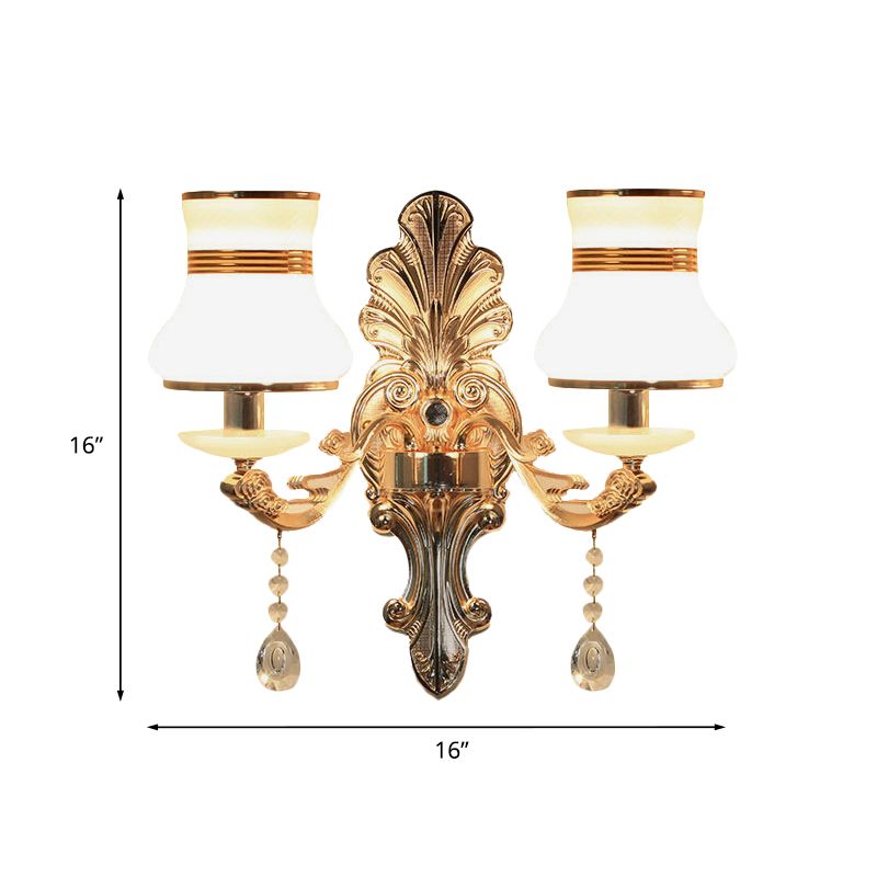 Gold 2 Lights Sconce Lamp Traditional Frosted Glass Beaker Shaped Wall Mounted Lighting Fixture