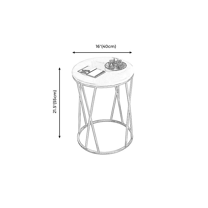 Glam Round Wooden Top End Table Steel Frame Sofa Side End Table for Living Room