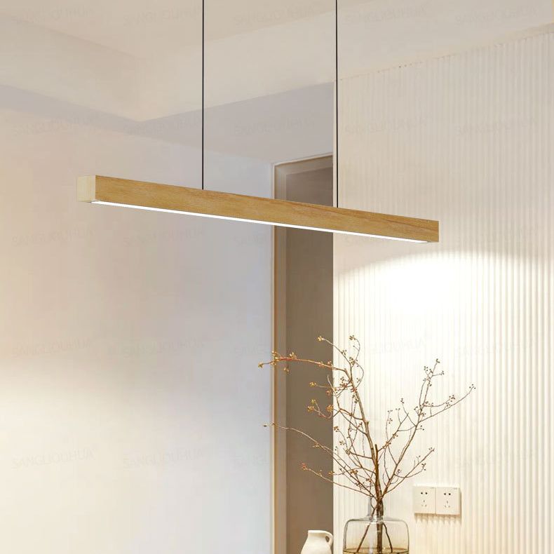 1 Light Linear Pendant Light Fixture Contemporary Metal Hanging Light in Brown