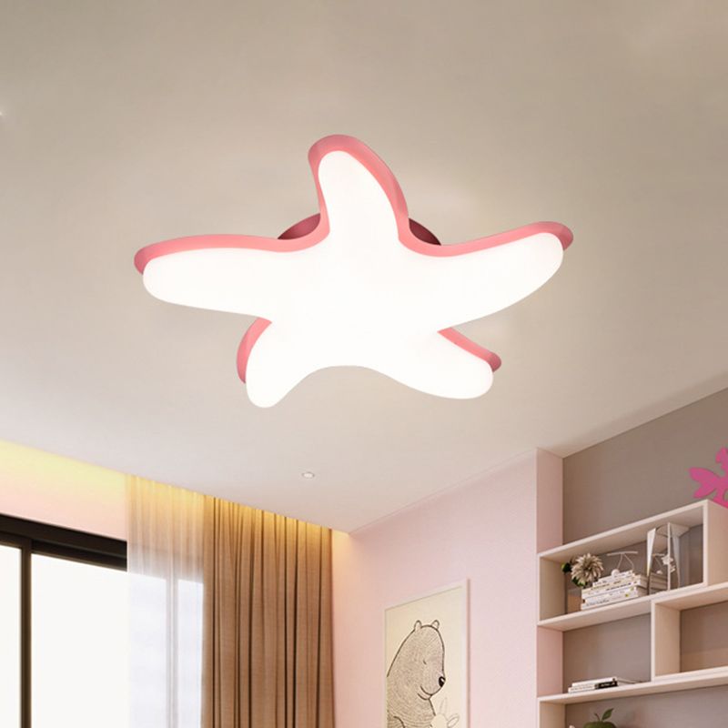 Starfish Semi Flush Ceiling Light Kids Plastic LED Nursery Flushmount Lighting in Grey/Pink/Yellow Finish