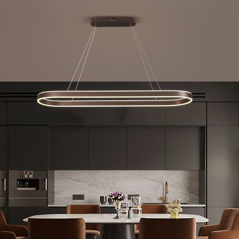 Oval Aluminum Island Pendant Lights Modern Style 2-Lights Chandelier Lamp Fixtures