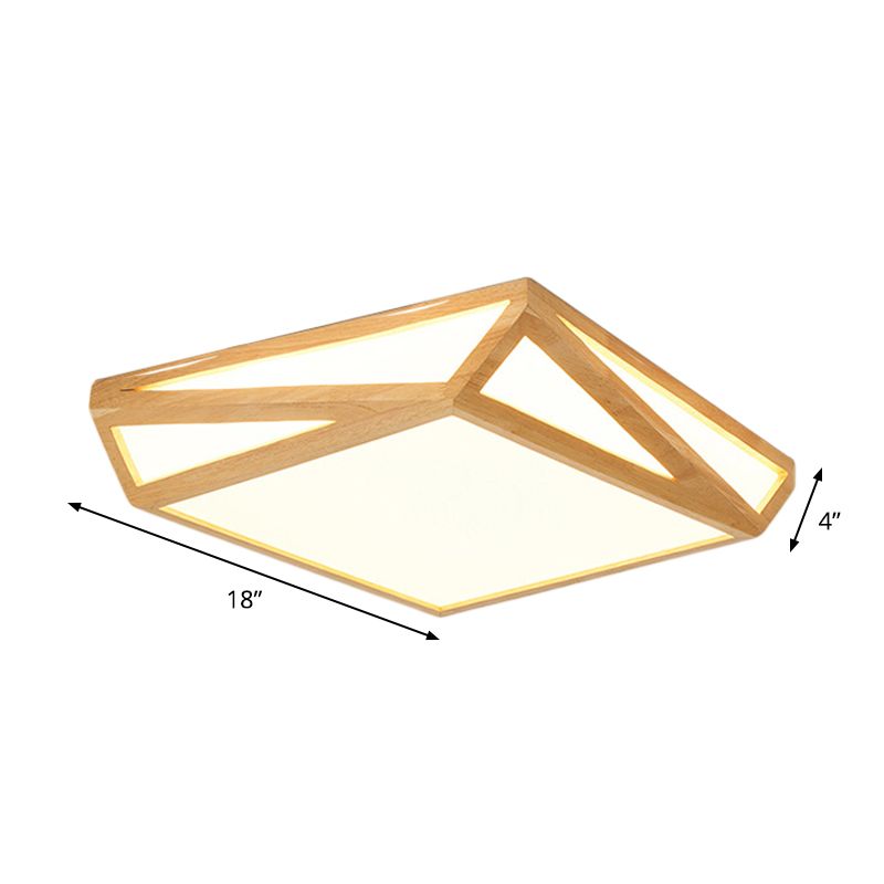 Contemporary Square Ceiling Lamp Wood Sleeping Room 12"/18" W LED Flush Mount Lighting in Beige, Warm/White Light