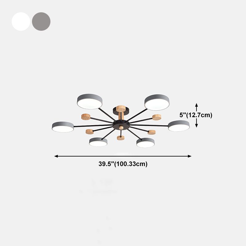 Luz de techo redondo nórdico Luz de montura de montura de luz múltiple con madera para dormitorio