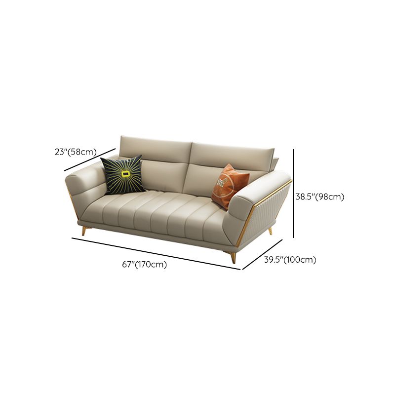 Solid Wood Glam Genuine Leather Flared Arm Sofa with Pillows