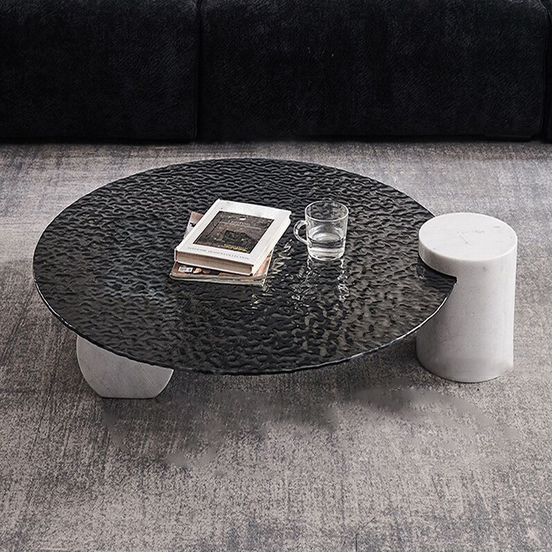 Round Glass Top Coffee Table Black Abstract Coffee Cocktail Table