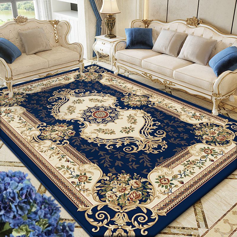 Traditional Polyester Area Rug Retro Floral Pattern Carpet Rug Non-Slip Backing for Home Decor