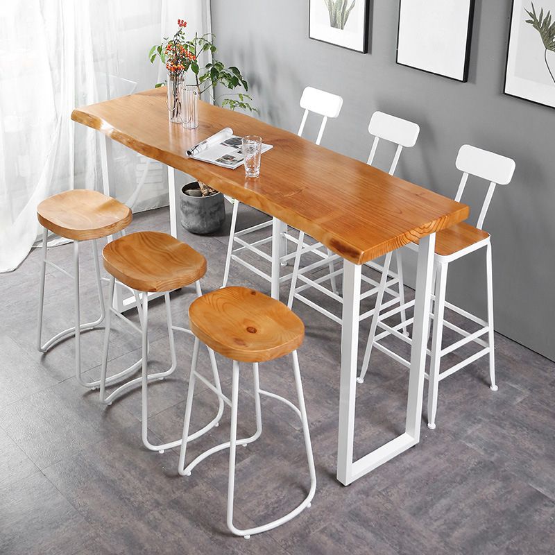 Contemporary 1/2/4/7 Pieces Bar Table Set Rectangle Wood Bar Table with Wood Stools