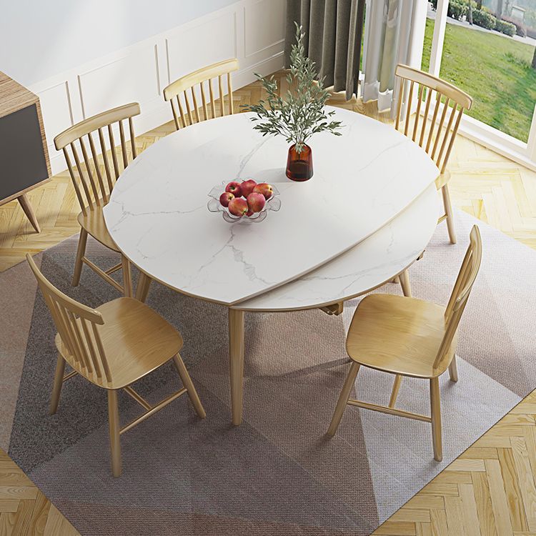 Modern Adjustable Dining Table Stone and Solid Wood Tripod Home Kitchen Table