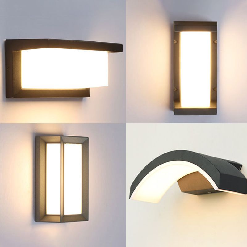 Arc/Rectangle/Oblong LED Wall Lamp Contemporary Aluminum Black Flush Mount Wall Sconce for Courtyard