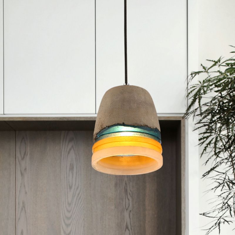 Industrial Bucket Pendant Light 1 Head Cement and Resin Hanging Ceiling Lamp in Grey for Restaurant