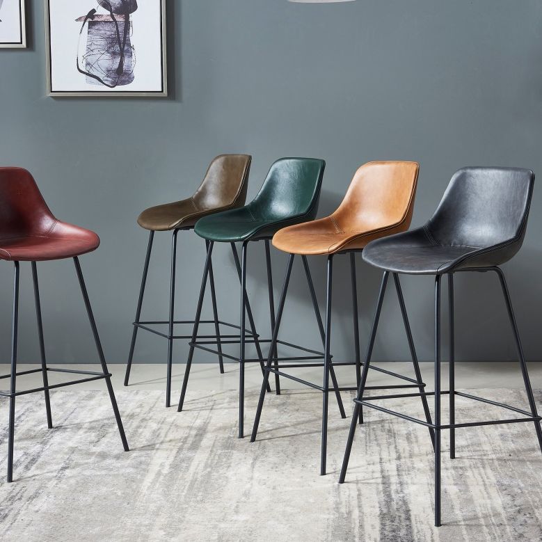 Contemporary Footrest Restaurant Stool Matte Finish Leather Barstool