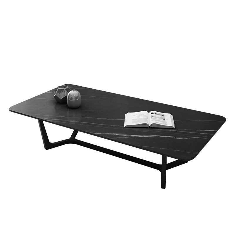 17.7" High Trestle Coffee Table Black Finish Slate Top Cocktail Table