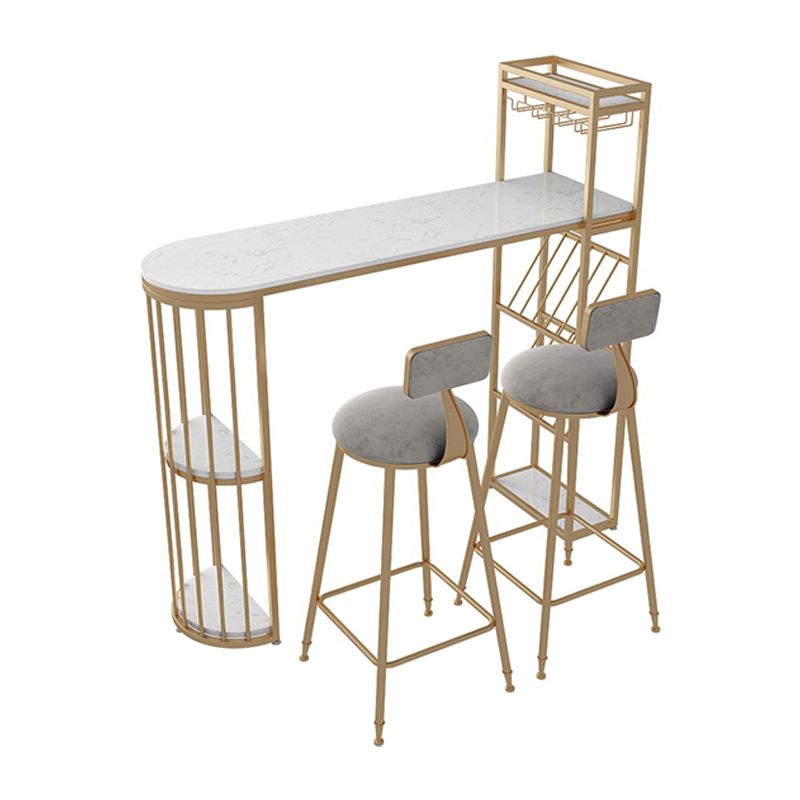 Glam Style Cocktail Bar Table 42-inch Height Metal Base Bar Height Storage Table