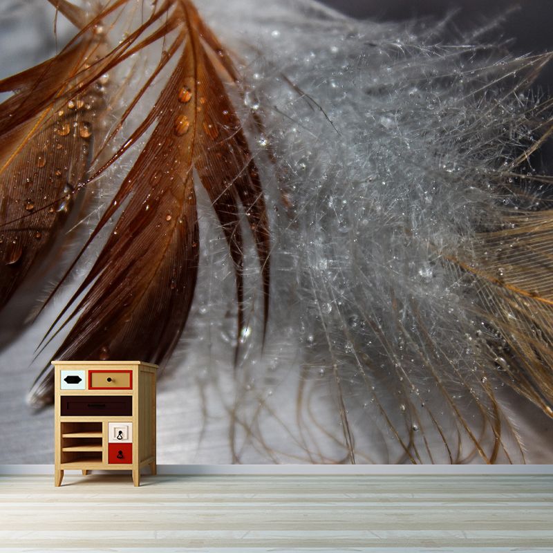 Bird Feather Mural for Sitting Room Wall Art in Light Color, Stain Resistant