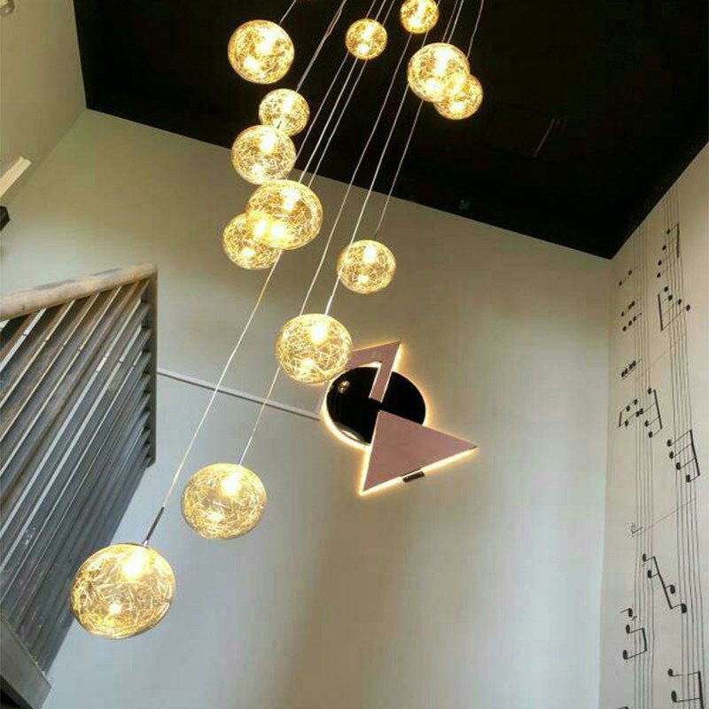 Globe Multi Light Pendant Mid-Century Modern Glass Hanging Pendant Lights for Duplex Stairs