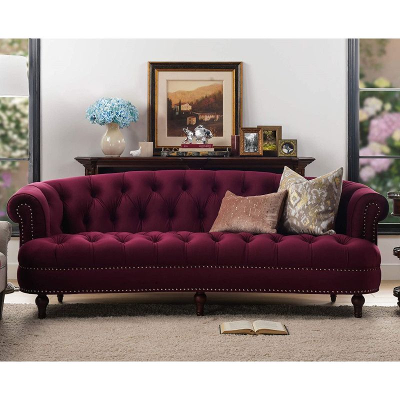 Classic Glam 3-seater Sofa  Rolled Arm Couch with Tufted Back for Living Room