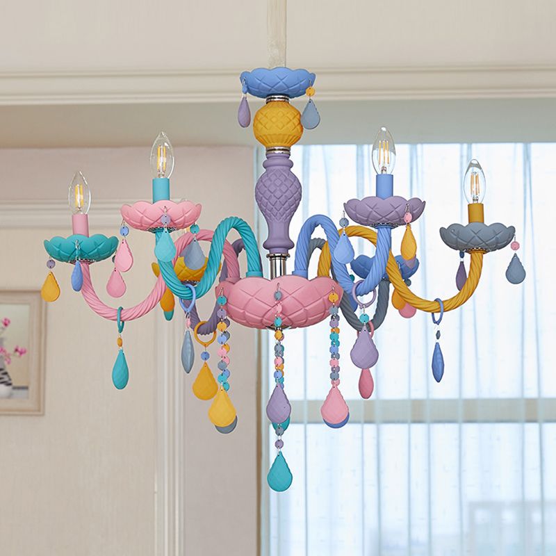 Bedroom Macaron Pendant Light in Modern Creative Style Wrought Iron Chandelier with Crystal Decoration