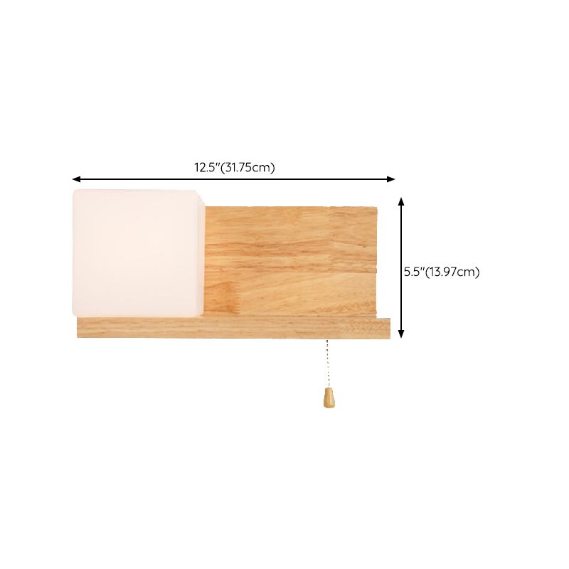 Contemporary Wall Light Fixture Wooden Wall Light Sconce with Glass Shade for Bedroom