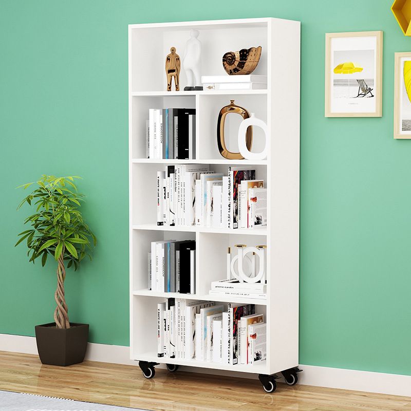 Contemporary Standard Bookcase Vertical Closed Back Bookshelf with Wheels