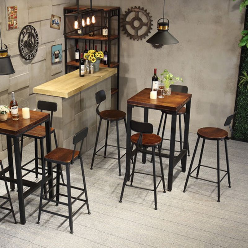 Brown Solid Wood Bar Table Industrial Dining Table for Kitchen Living Room