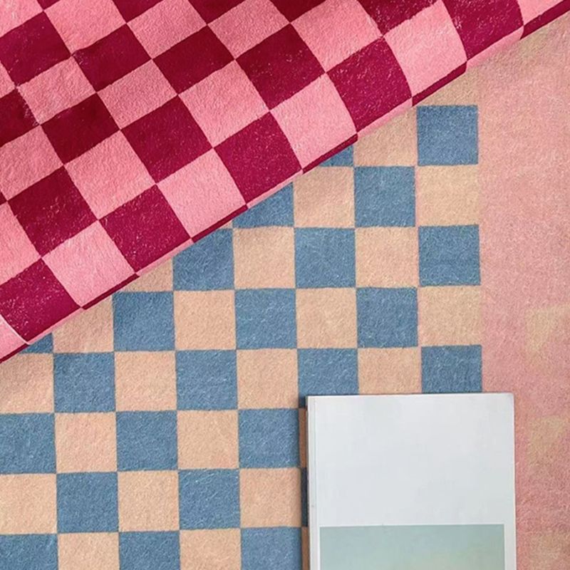Pink Modern Carpet Plaid Pattern Polyester Area Rug Easy Care Rug for Home Decor