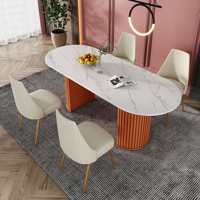 Sintered Stone Luxury Dining Table Traditional Oval Dining Table with Double Pedestal Base