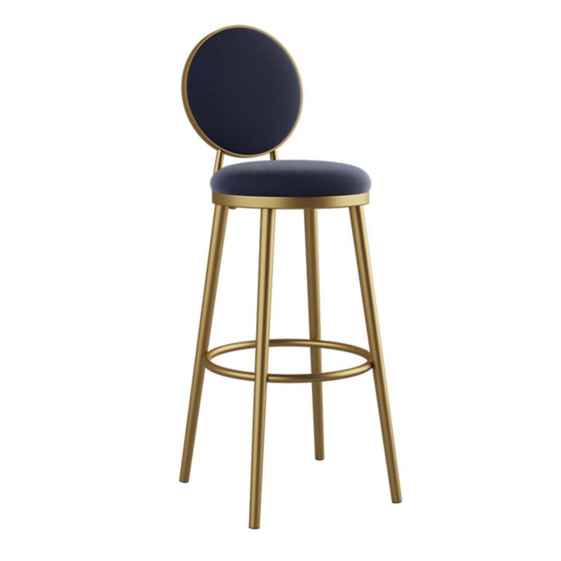 Round Upholstered Counter Height Stool Scandinavian Footrest Bar-stool with Gold Base