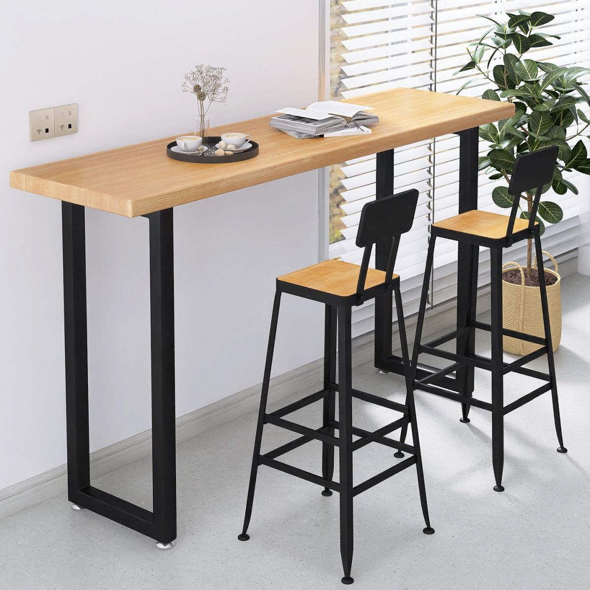 Solid Wood Sled Base Rectangle Bar Table for Kitchen Dining Room