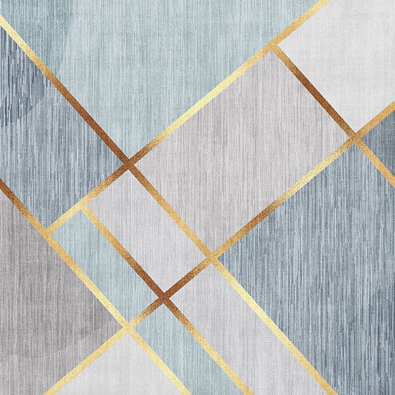 Blue Tone Nordic Indoor Rug Polyester Abstract Print Carpet Non-Slip Backing Rug for Living Room