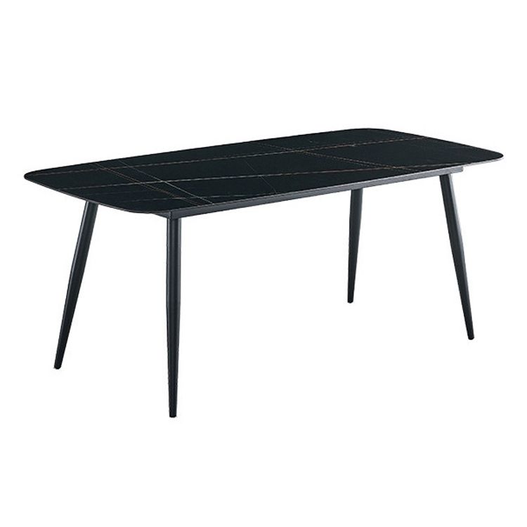 Stone Top Table Rectangle Contemporary Dining Table with 4 Black Legs