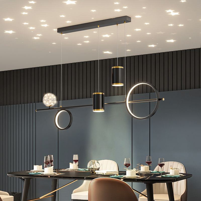 Zeitgenössischer Stil Geometry Island Lighting Metal 5 Light Island Leuchten in Schwarz