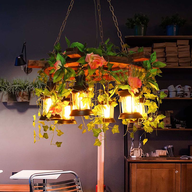 Lámpara de lámpara de timón de metal lámpara de restaurante LED 6 cabezas de restaurante LED en verde con decoración de la planta