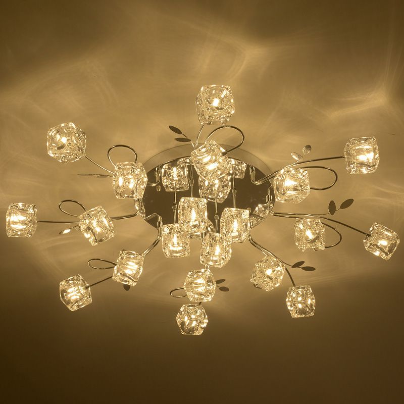 Cube contemporain Flush Lightture Crystal Flush Plafond Light en argent