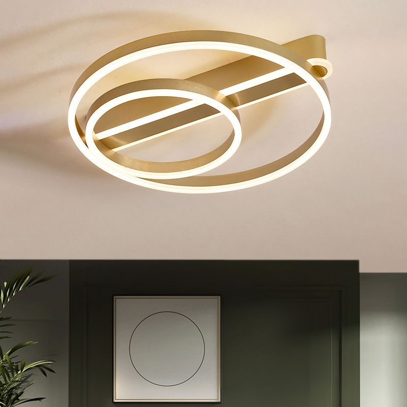 18"/21.5" W 2-Hoop Flush Mount Light Modern Metal Gold/Coffee LED Flush Ceiling Lamp for Parlor, Warm/White Light