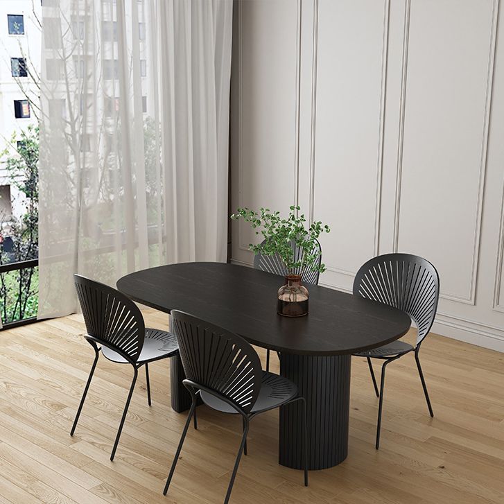 Modern Style Dining Table 55"L Double Pedestal Dining Table with Black Base
