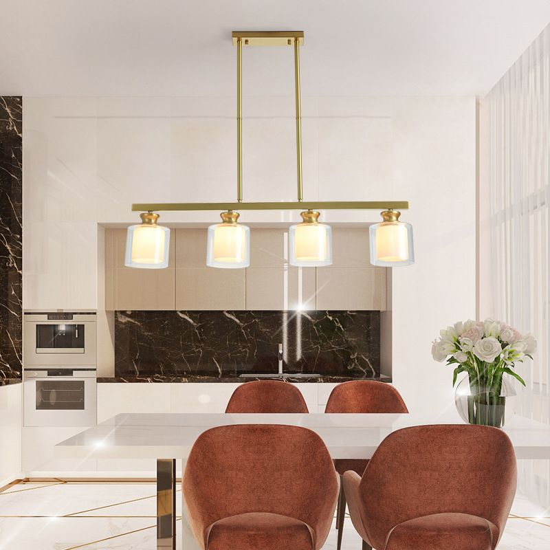 Cylinder Glass Island Chandelier Light Minimalist Gold Ceiling Pendant Light for Dinning Room