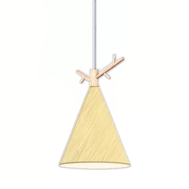 Nordic Conical Drop Pendant Metallic 1-Bulb Dining Room Ceiling Hang Light with Antler Deco