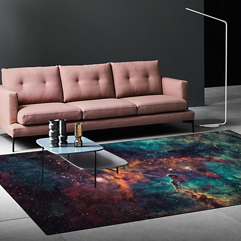 Minimalistisch modern tapijt in groene en oranje buitenruimte Nebula patroon Tapijpolyester Niet-slip tapijt voor woningdecoratie