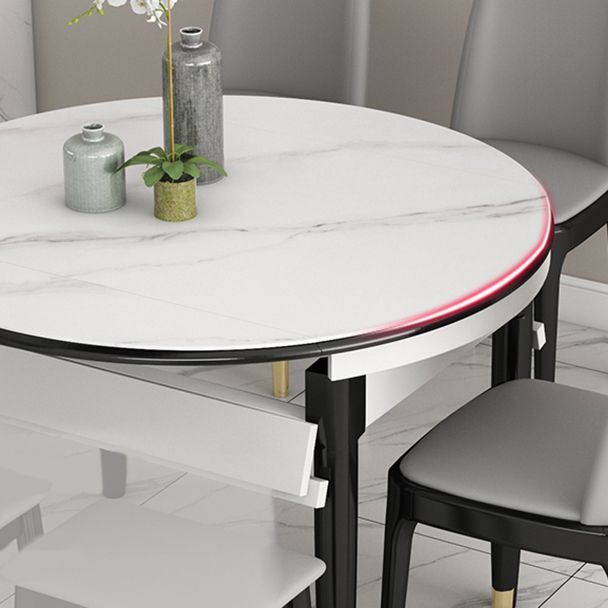 Slate and Wood Table Contemporary Retractable Round Dining Table