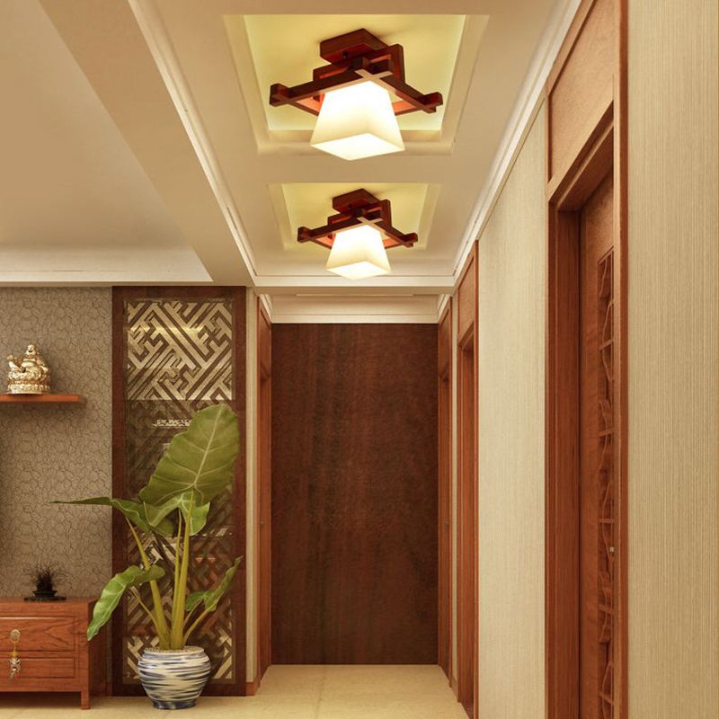 Aisle Semi Flush Mount Ceiling Fixture Wood Simple Style Ceiling Lighting in Brown