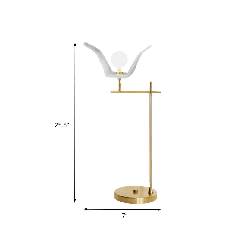 Angled Arm Bedroom Table Light Metallic LED Modernist Desk Lamp in Gold with Orb Opal Glass Shade