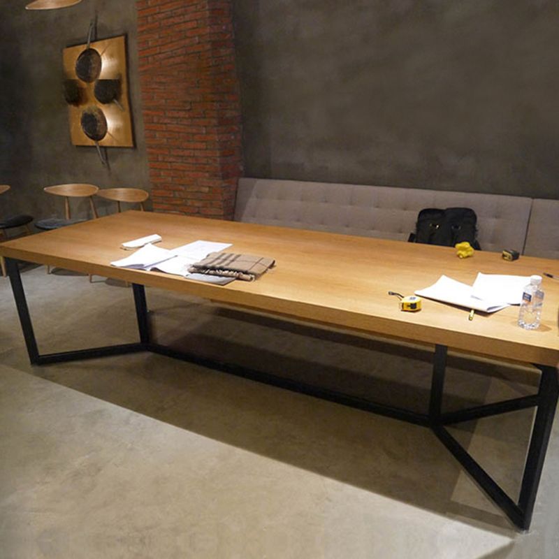 Industrial Rectangle Dining Table Solid Wood Trestle Base Dining Table