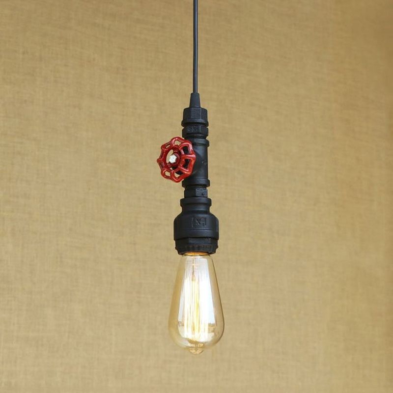 Farmhouse -Style -Rohrhänge -Lampe 1 Glühbirne Schmiedeeisen -Hangleuchte mit rotem Ventil in Schwarz/Silber/Messing