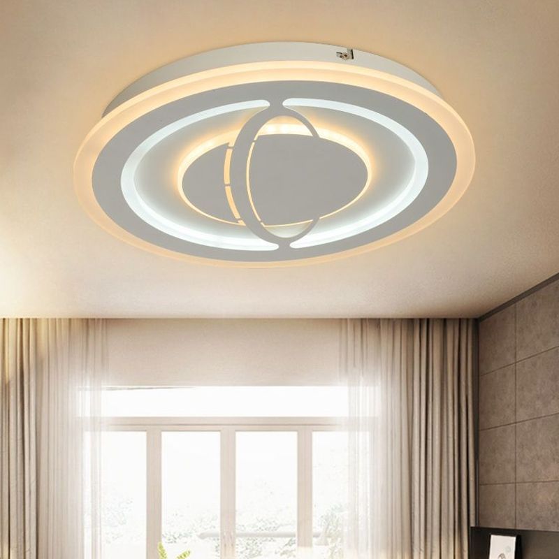 LED Parlor Ceiling Flush Mount Modern White Flushmount Lighting with Planet Acrylic Shade