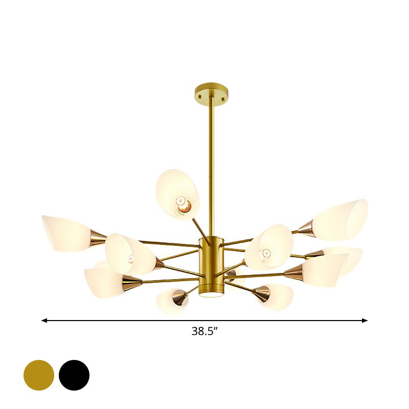 6/10/16 Bulbs Living Room Ceiling Pendant Postmodern Black/Gold Chandelier with Tulip White Glass Shade