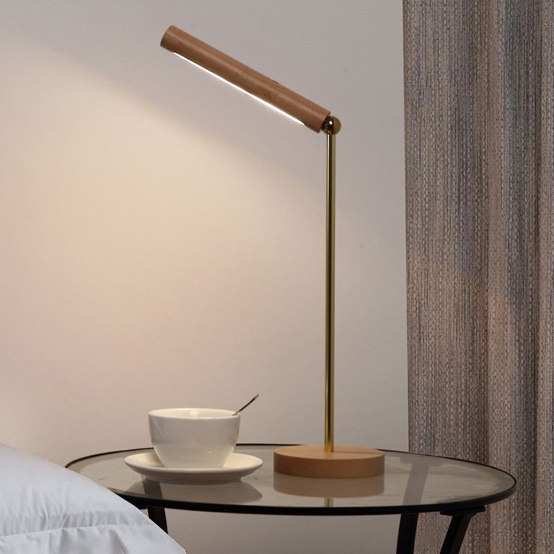 Modern Linear Table Lamp Yellow 1 Light LED Table Lamp with Wood for Dormitory