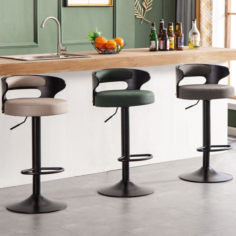 Industrial Style Bar Stool Round Leather Seat with Adjustable Height for Counter Bar