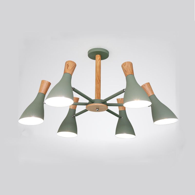 Forme de klaxon vert suspendu lampe de plafond 6 lumières monochromatique métal.