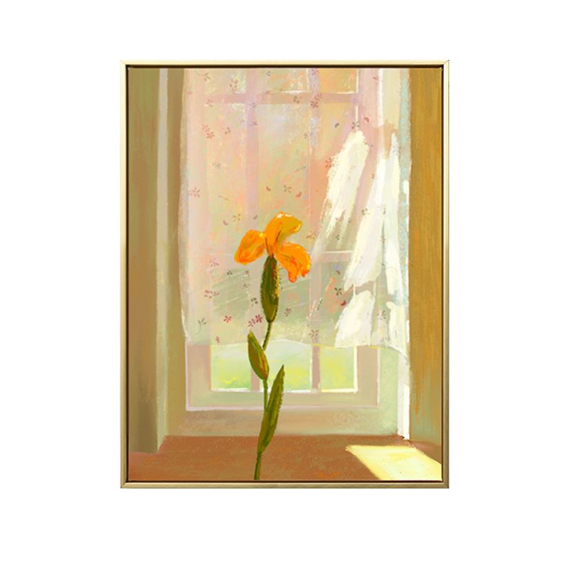 Canvas Textured Wall Decor Traditional Flowers by the Window Art Print in Pastel Color