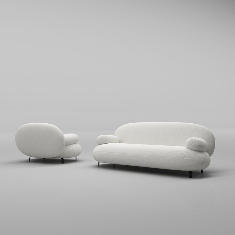 Modern 27.55" H White Wool Pillow Top Arm Sofa for Living Room